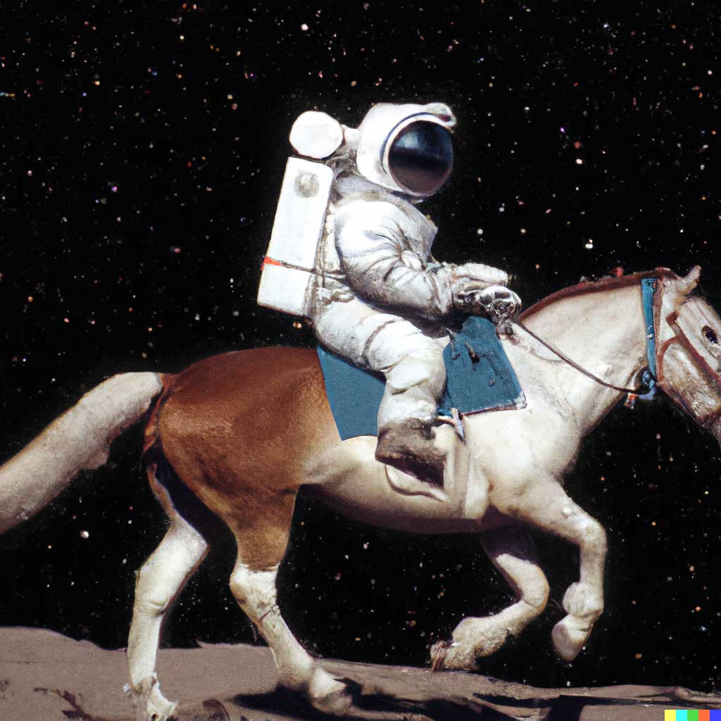 An astronaut on a horse in space
