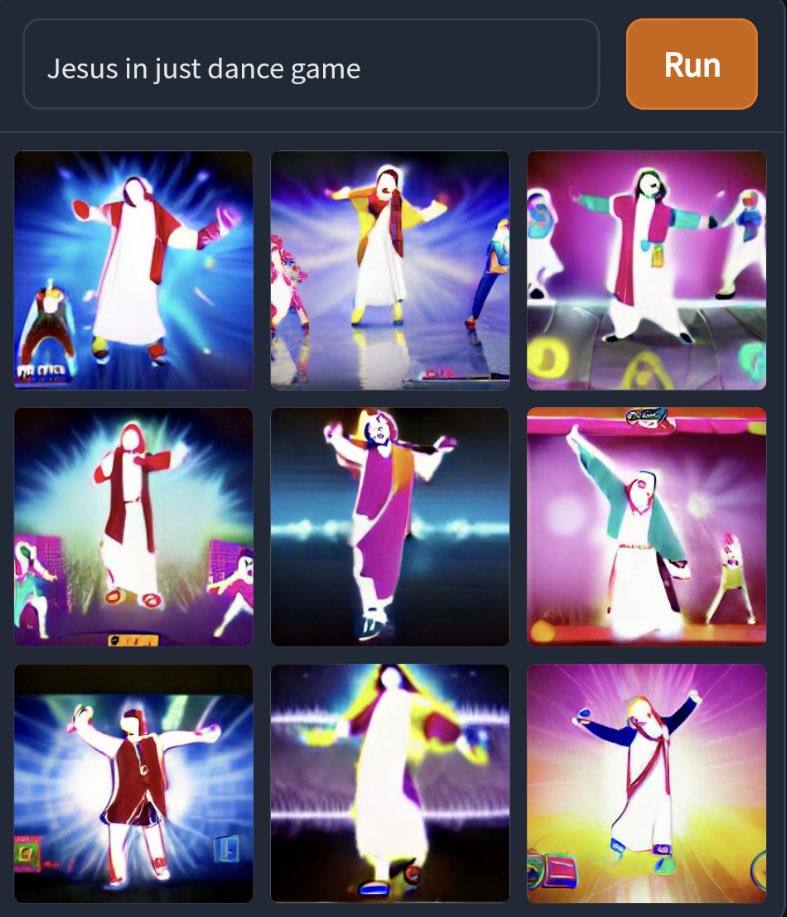 Nine photos of Jesus in a neon video game style