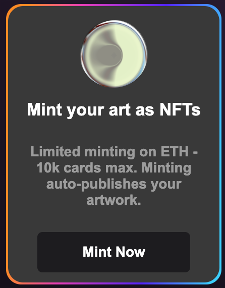 A button offering your AI art creation to be minted as an NFT
