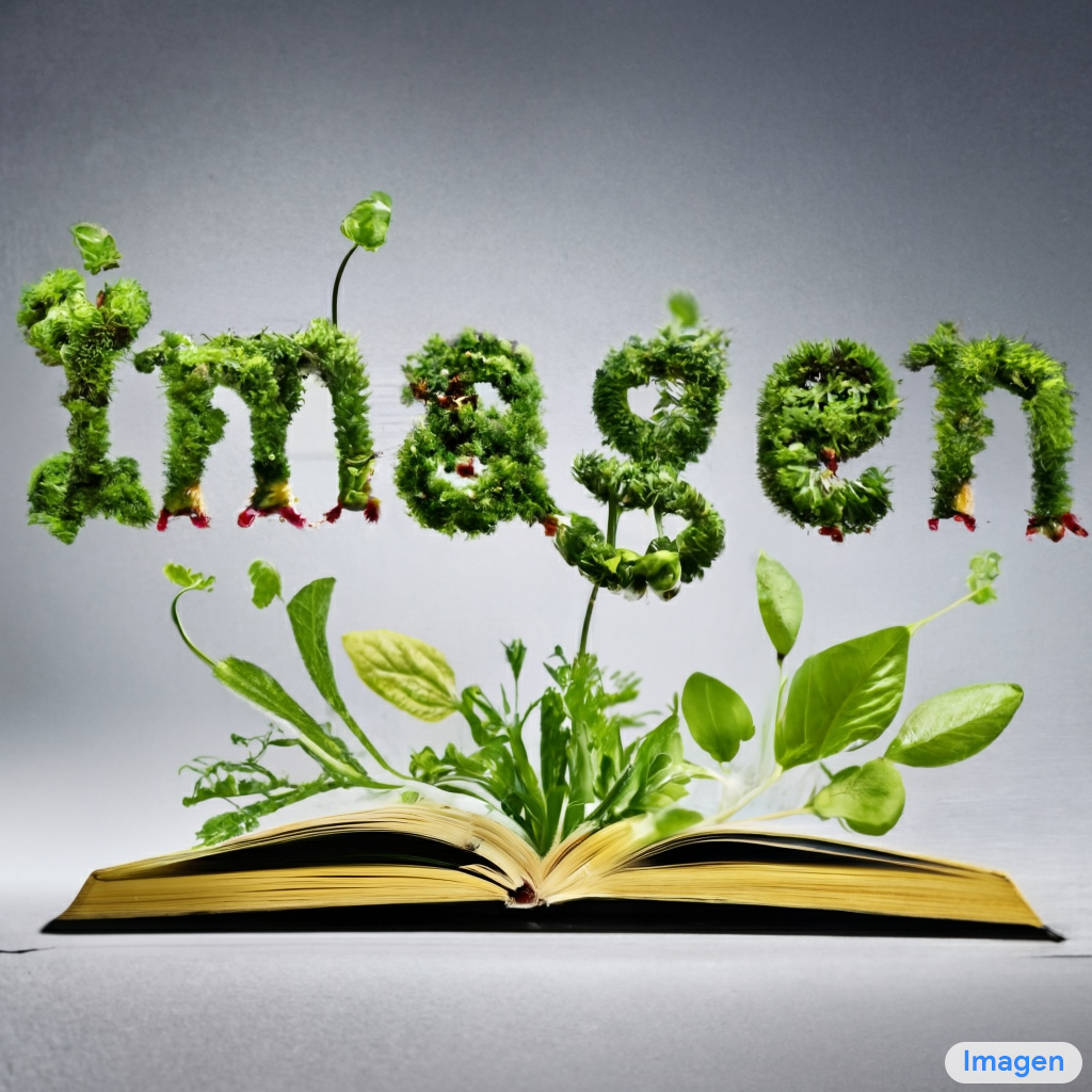 The word 'imagen' made in plants sprouting out of a book